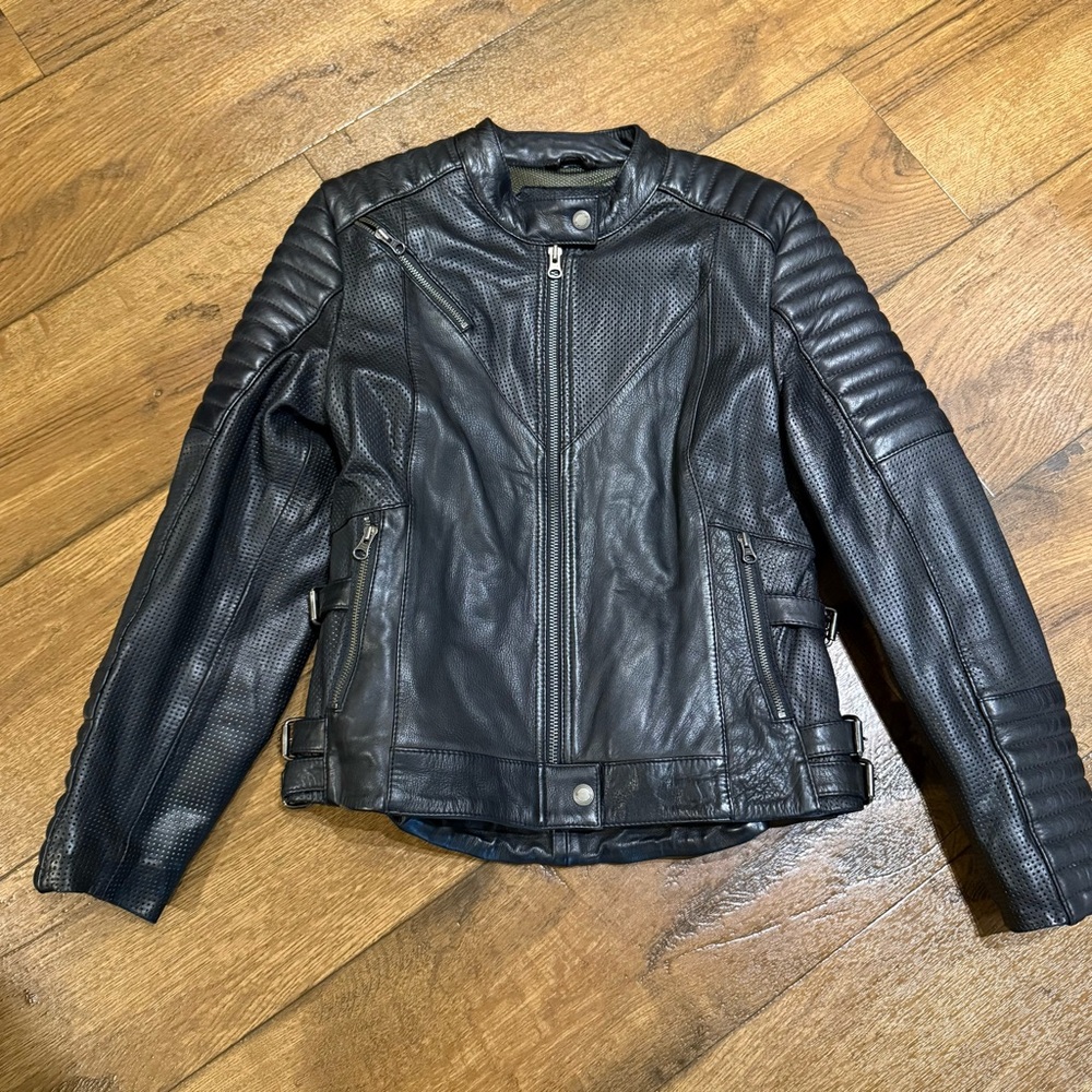 Black Arrow Motorcycle Black Leather Jacket - Picture 4 of 12
